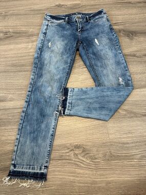 White House Black Market Women's Slim Straight Distressed Blue Jeans